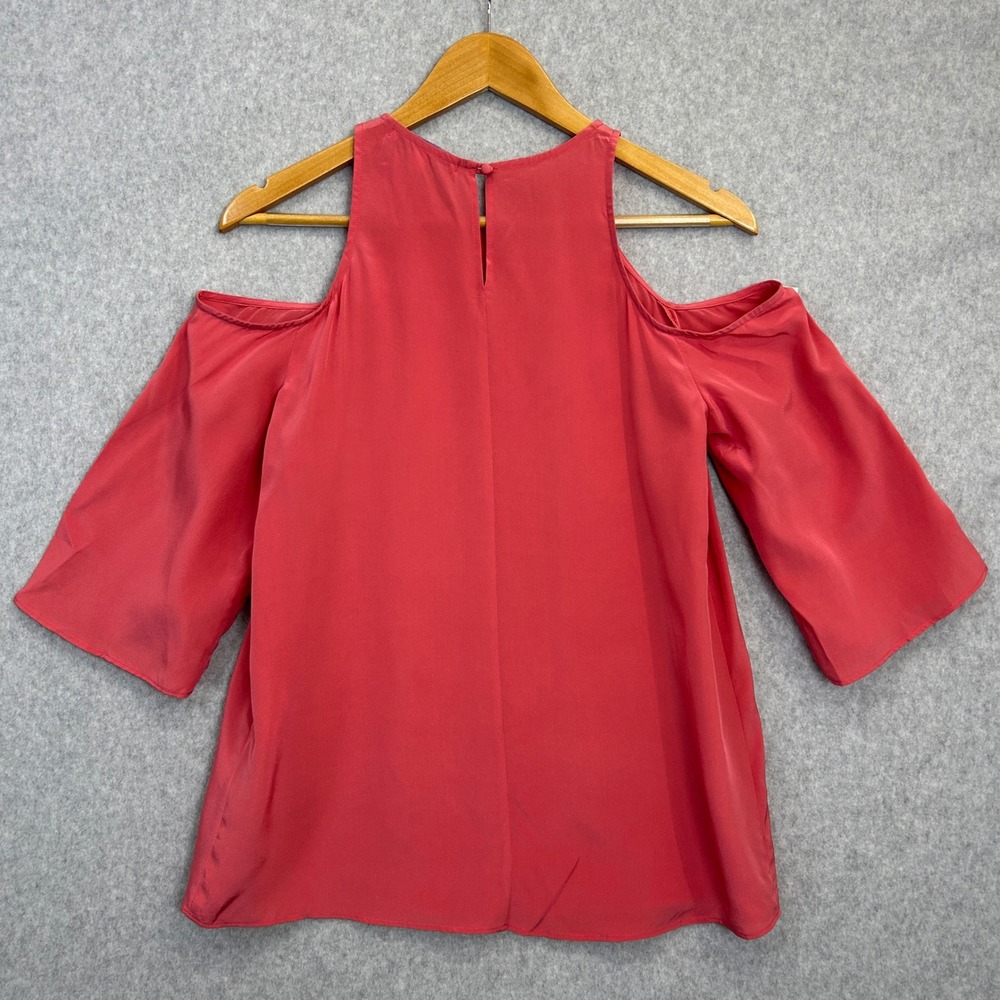 Lavender Brown Silk Blouse Coral Pink Cold Shoulder 3/4 Sleeve Women Size Small - Picture 6 of 10